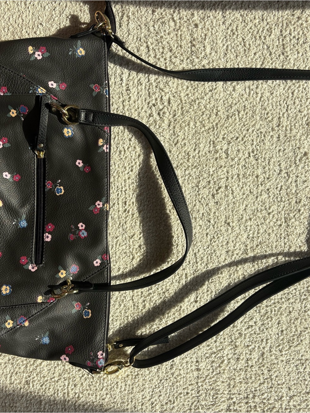 Nicole by Nicole Miller Black Floral Shoulder Bag with Pink & Blue Accents - Picture 3 of 12
